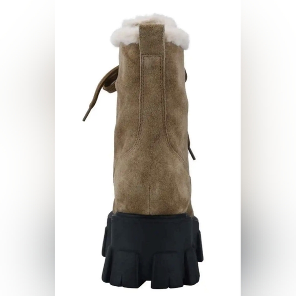 NIB Marc Fisher Happier suede medium brown black lug sole faux fur lined lace up - Picture 6 of 10